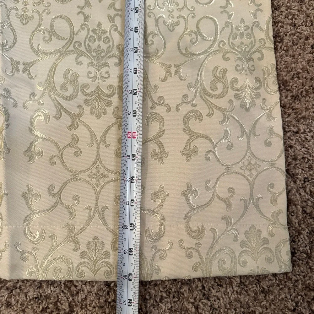 VTG Champagne Silver Damask Curtain Panel 52x86 Metallic Scroll Brocade USA Made